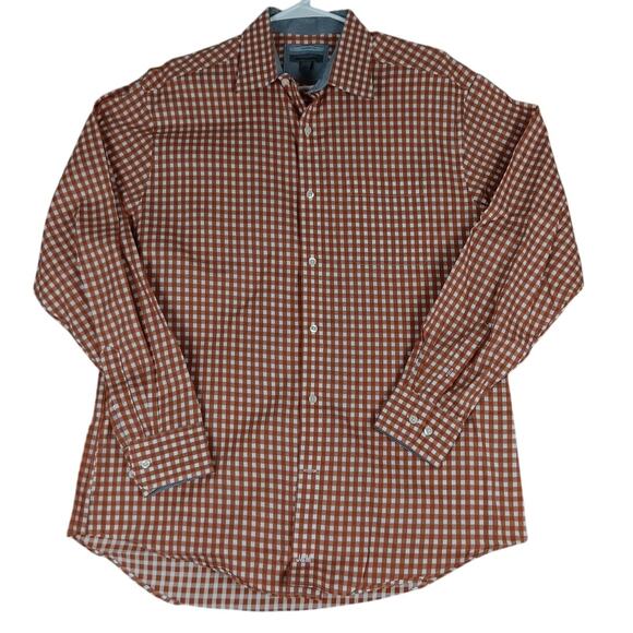 Johnston & Murphy Tailored Fit Shirt Mens Large Orange/White Checkered Casual - Picture 2 of 13